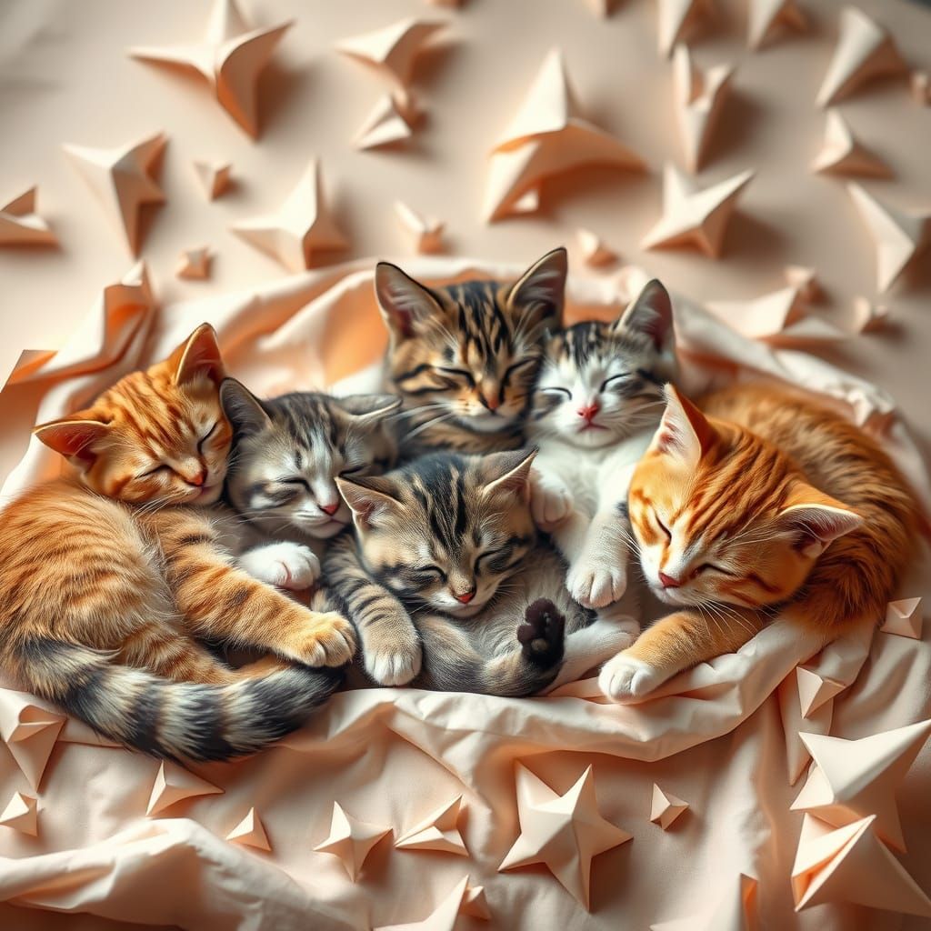 Five Sleepy Cats in Dreamy Papercraft World