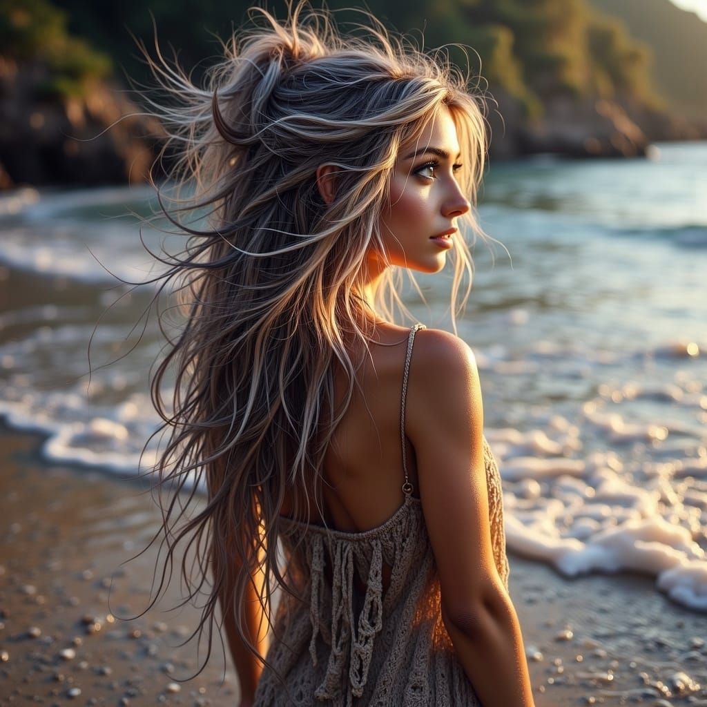 Ethereal Beach Goddess Basks in Heavenly Sunshine