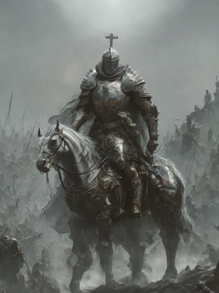 Gothic Knight with Golden Halo and Metallic Wings