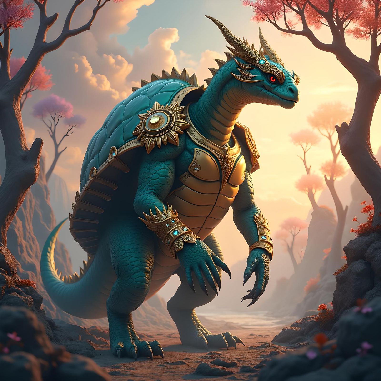 Fantastical Turtle Human Dragon Hybrid Concept Art