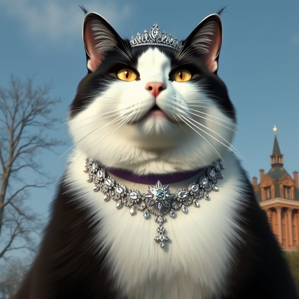 Giant Cat in Tiara and Diamond Necklace