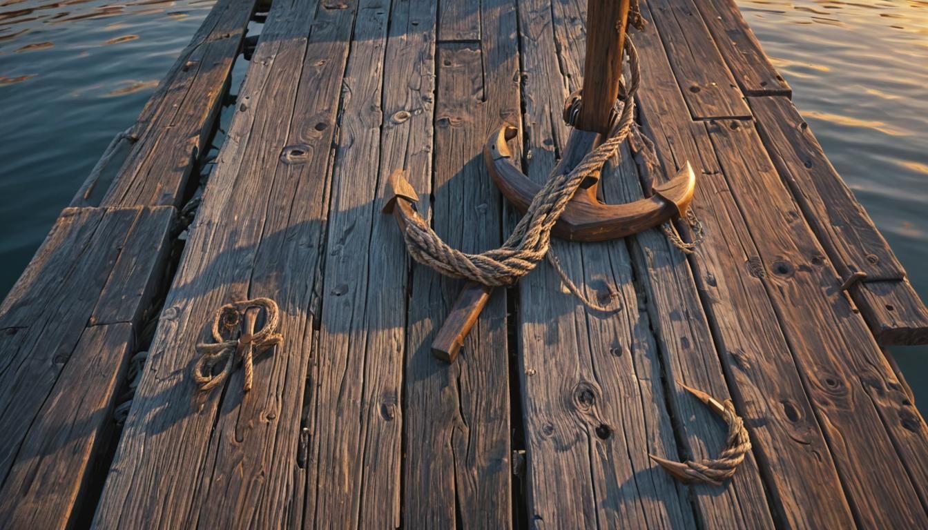 Weathered Anchor on Dock in Abstract Expressionism Style