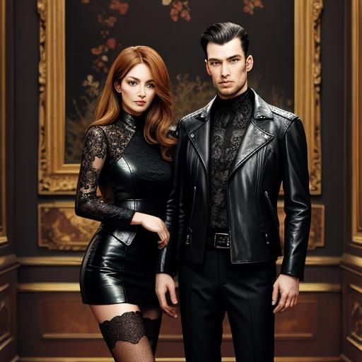 Couple in Leather and Lace Attire