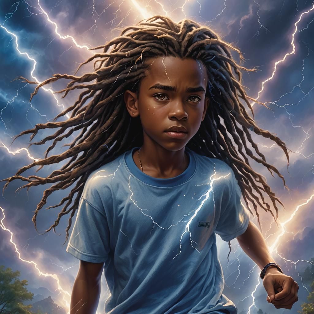 Boy Empowered by Lightning in Ethereal Fantasy Style