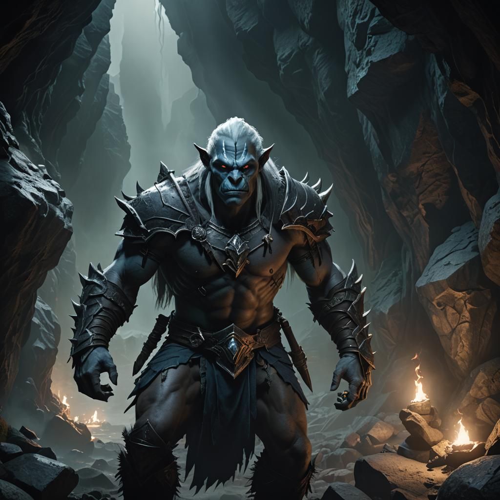 Drow-Orc Hybrid Portrait in Photorealistic Style