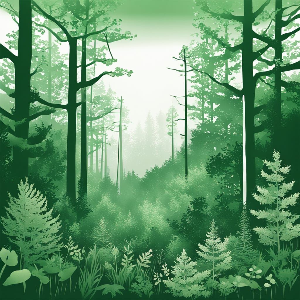 Monochromatic Green Forest Landscape