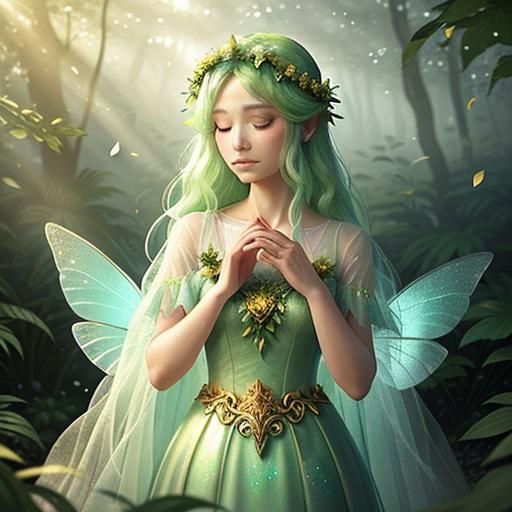 Female Fairy in Sunlit Forest Glade