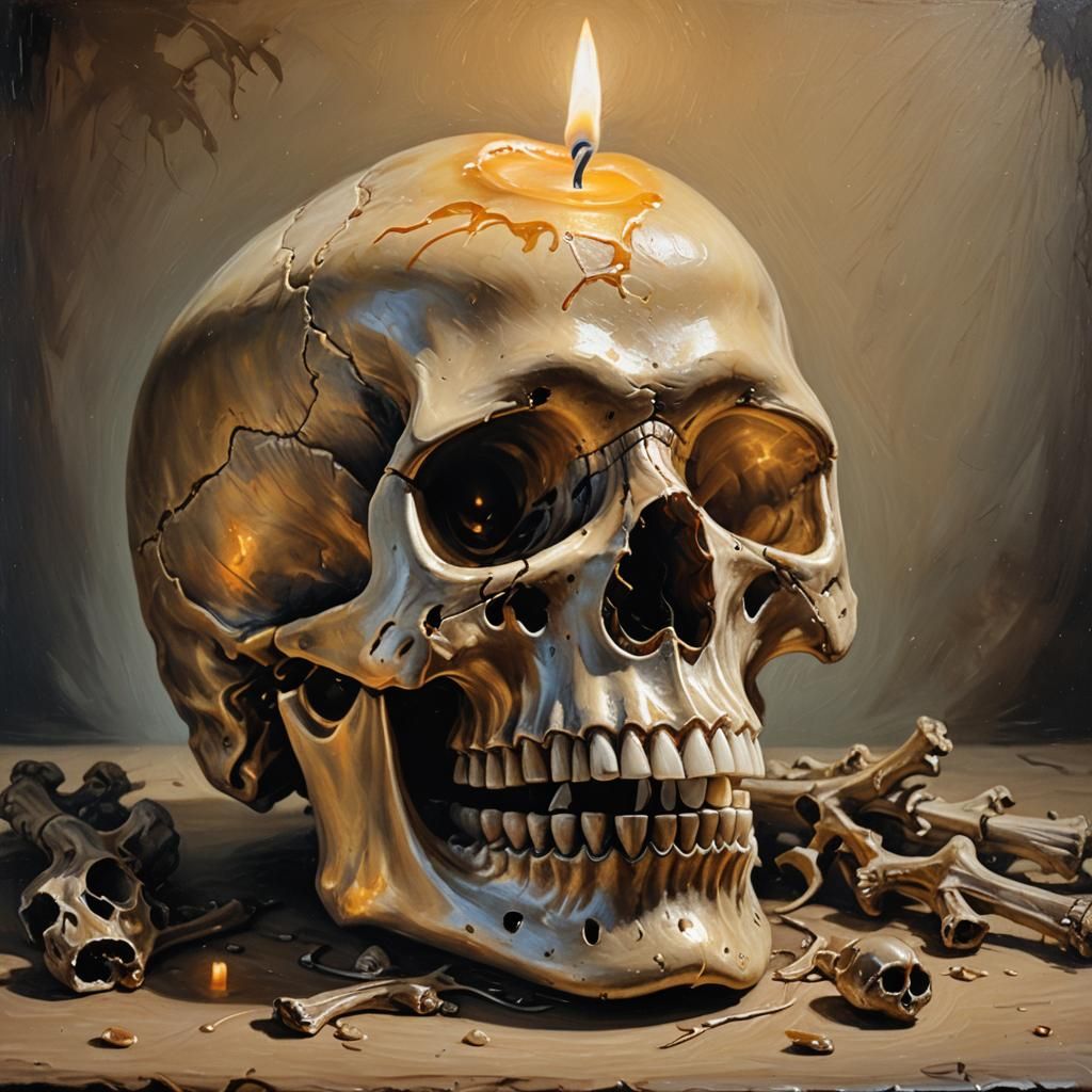 Ominous Skull Illuminated by Candlelight in Chiaroscuro