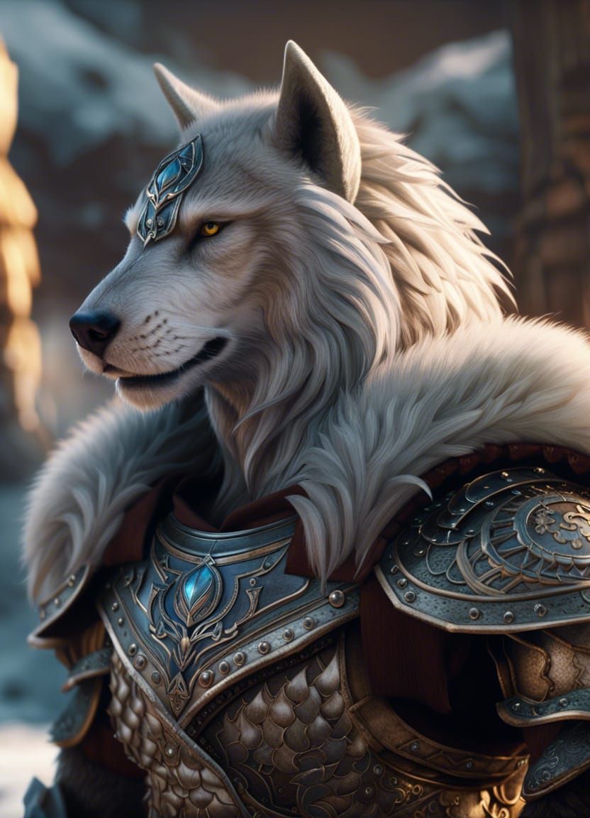 Armored Viking Wolf on Battlefield in Fantasy Style