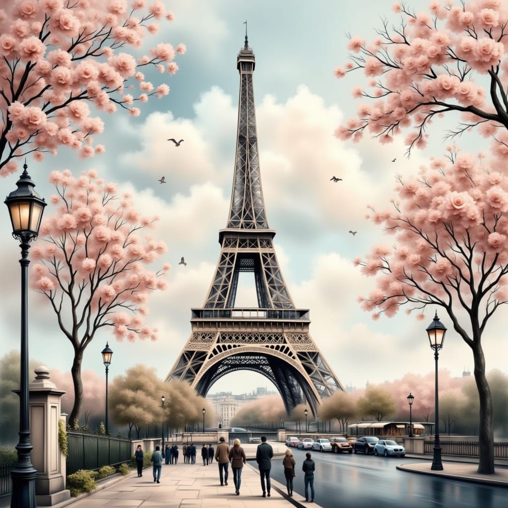Eiffel Tower in Romantic Vintage French Style