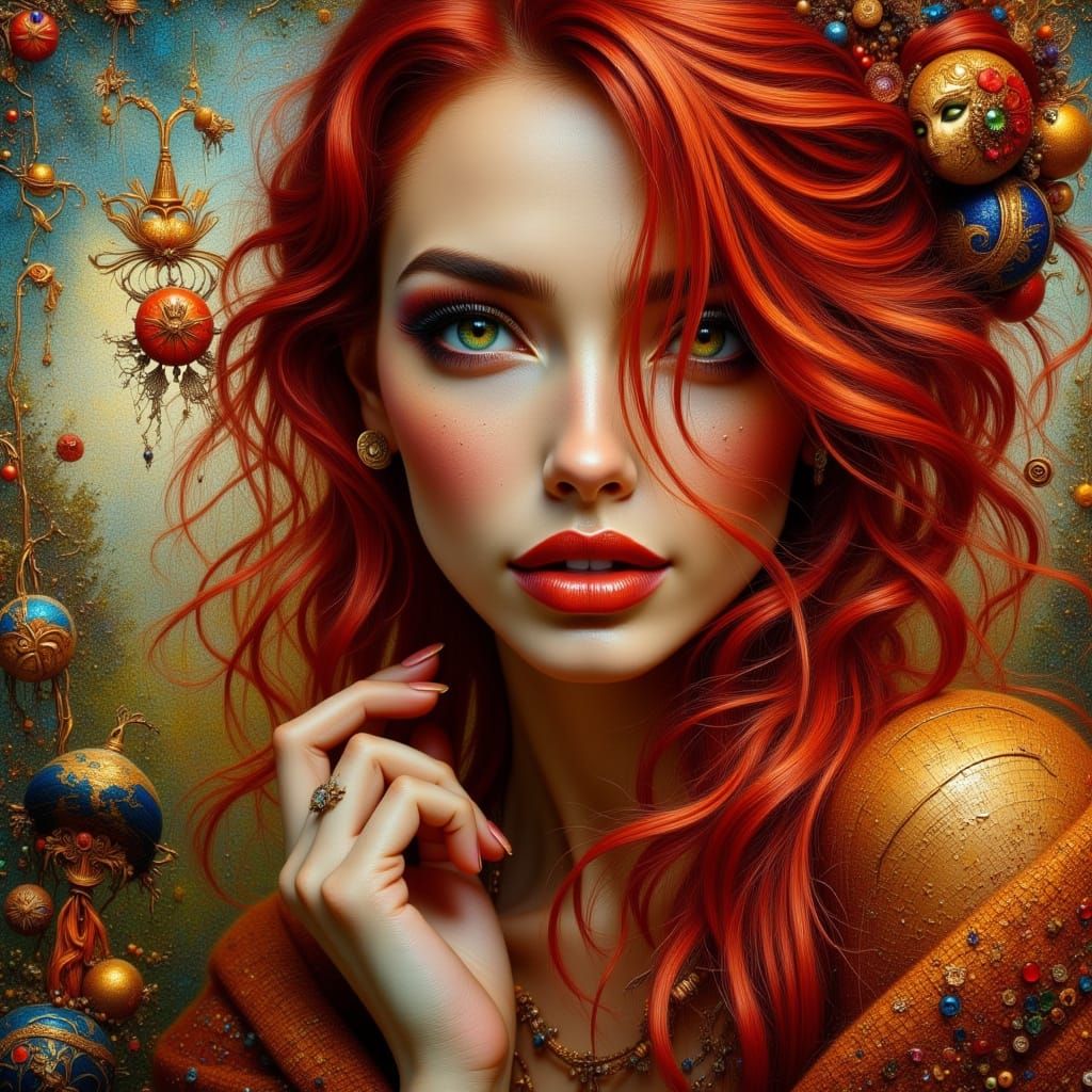 Stunning Redhead Portrait with Mosaic and Crackled Textures