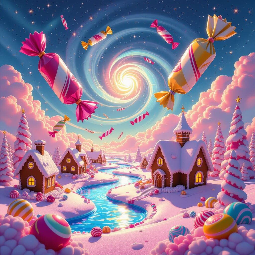 Surreal Candyland Landscape in 3D Animation Style