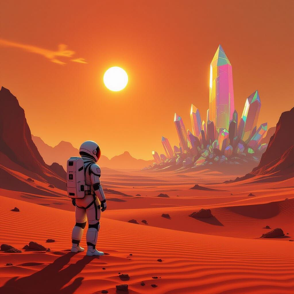 Astronaut on Alien Planet Under Binary Sunset