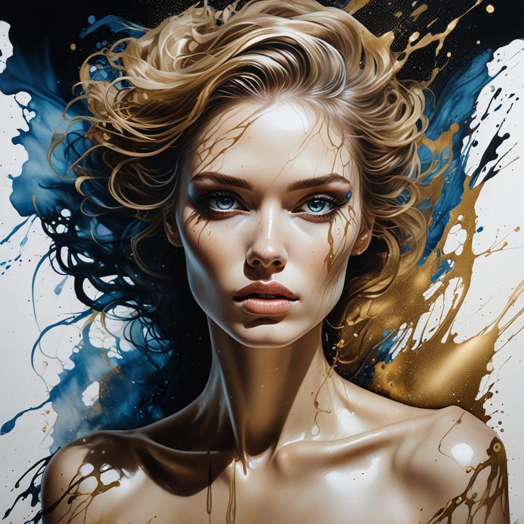 Surreal Ink Portrait with Luminous Eyes