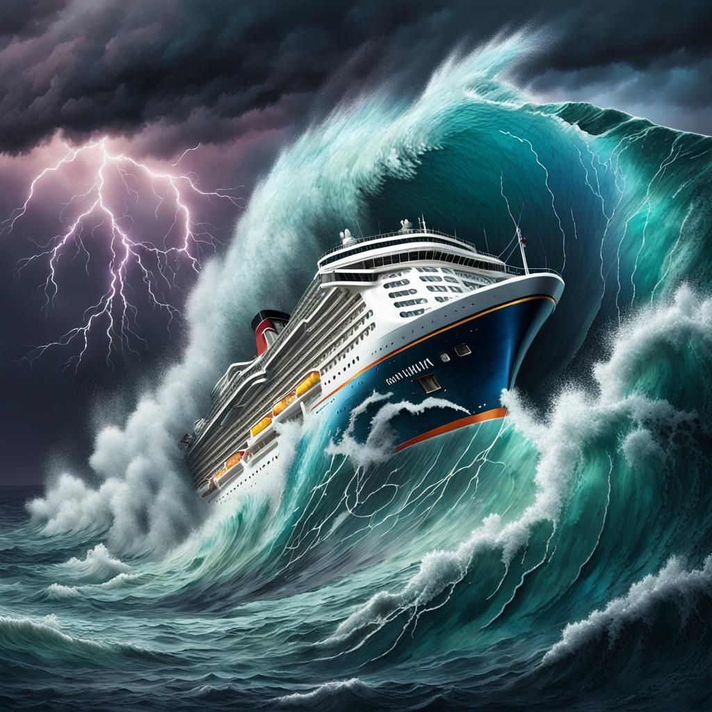 Wave Crashes Over Cruise Ship in Storm