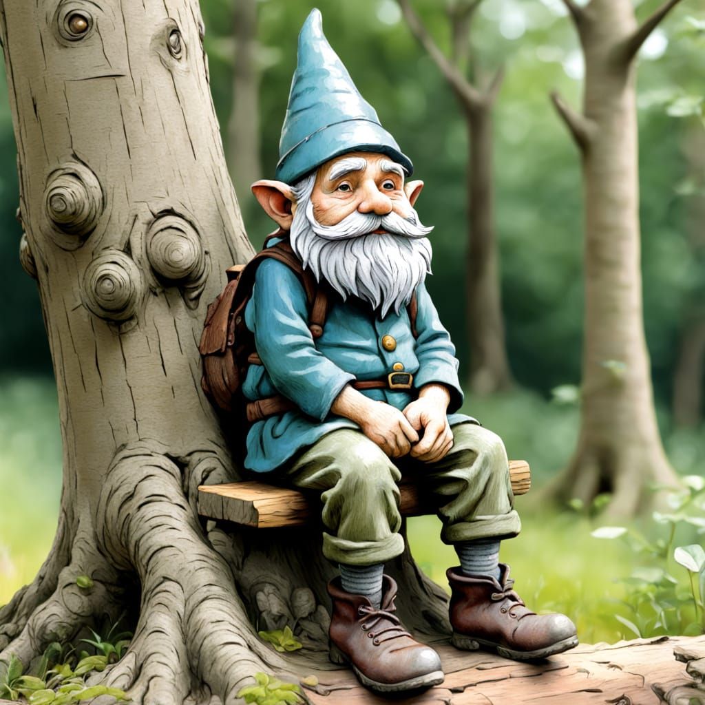 Sulky Gnome Illustration in Naive Art Style