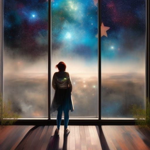 Girl Gazing at Nebula: Matte Painting