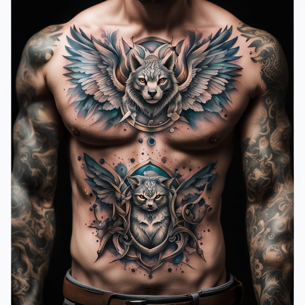 Mythical Pets: Detailed Chest Tattoo Photography