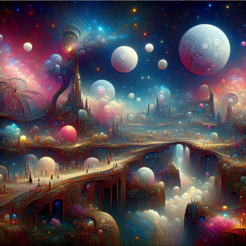 Intergalactic Zoo Garden Inspired by Hieronymus Bosch in 8K