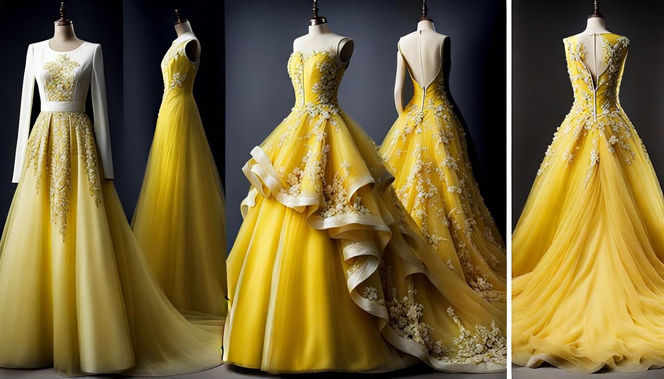 Whimsical Yellow Wedding Gown with Intricate Details