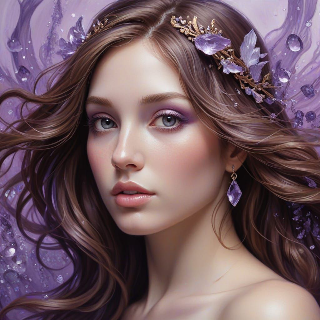 Pisces Goddess with Amethyst Jewels: Oil Painting