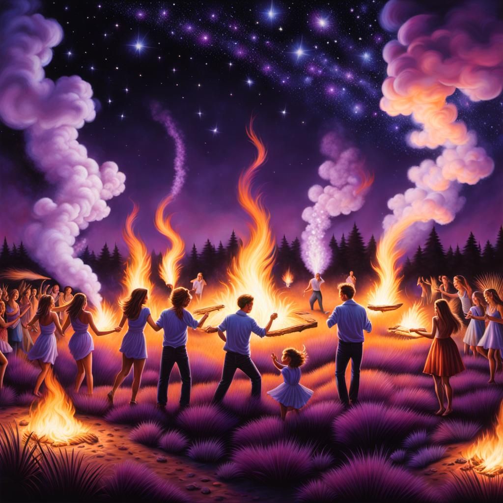 Violet Grain Field Bonfire Revelers
