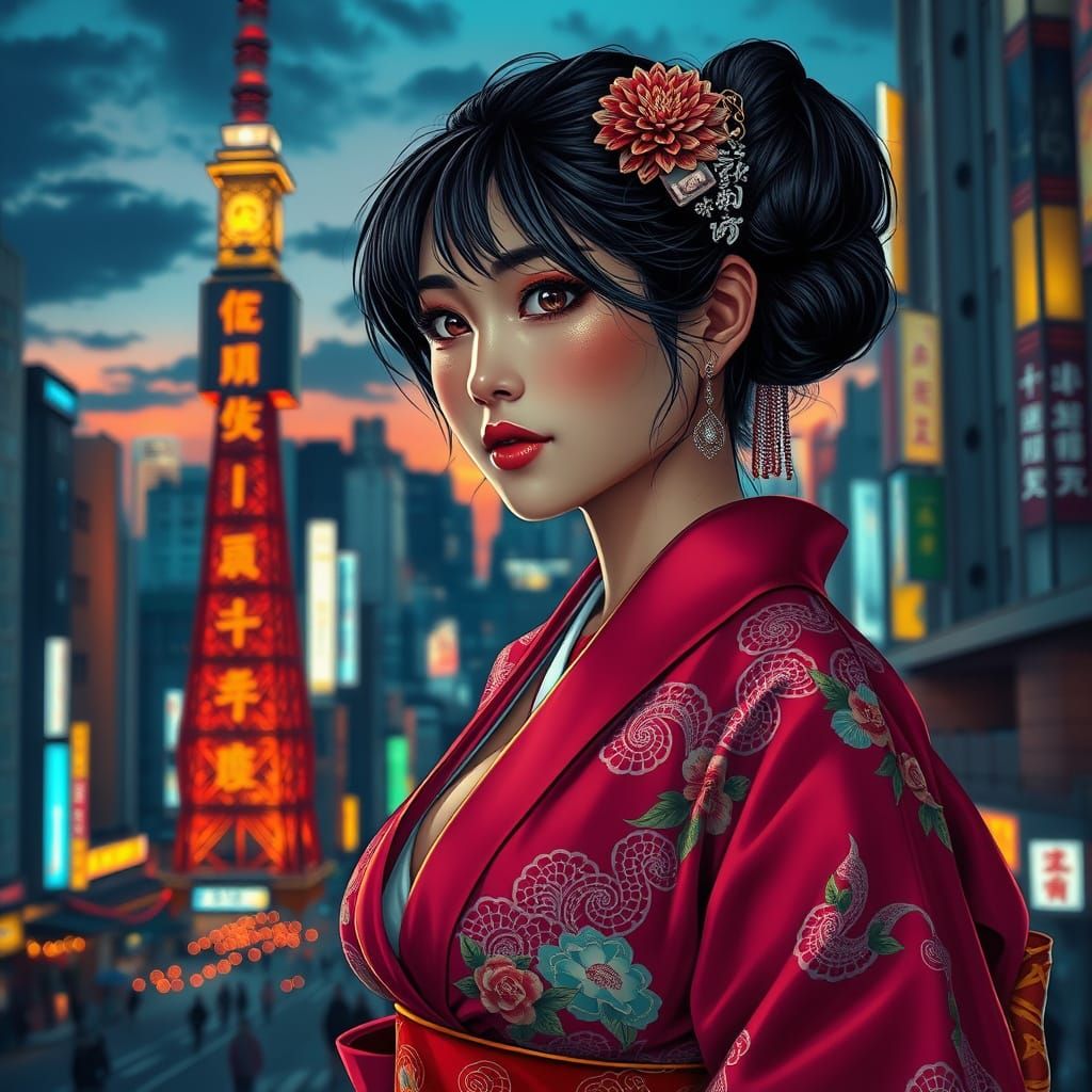 Hyper Realistic Tokyo Goddess in Traditional Japanese Attire