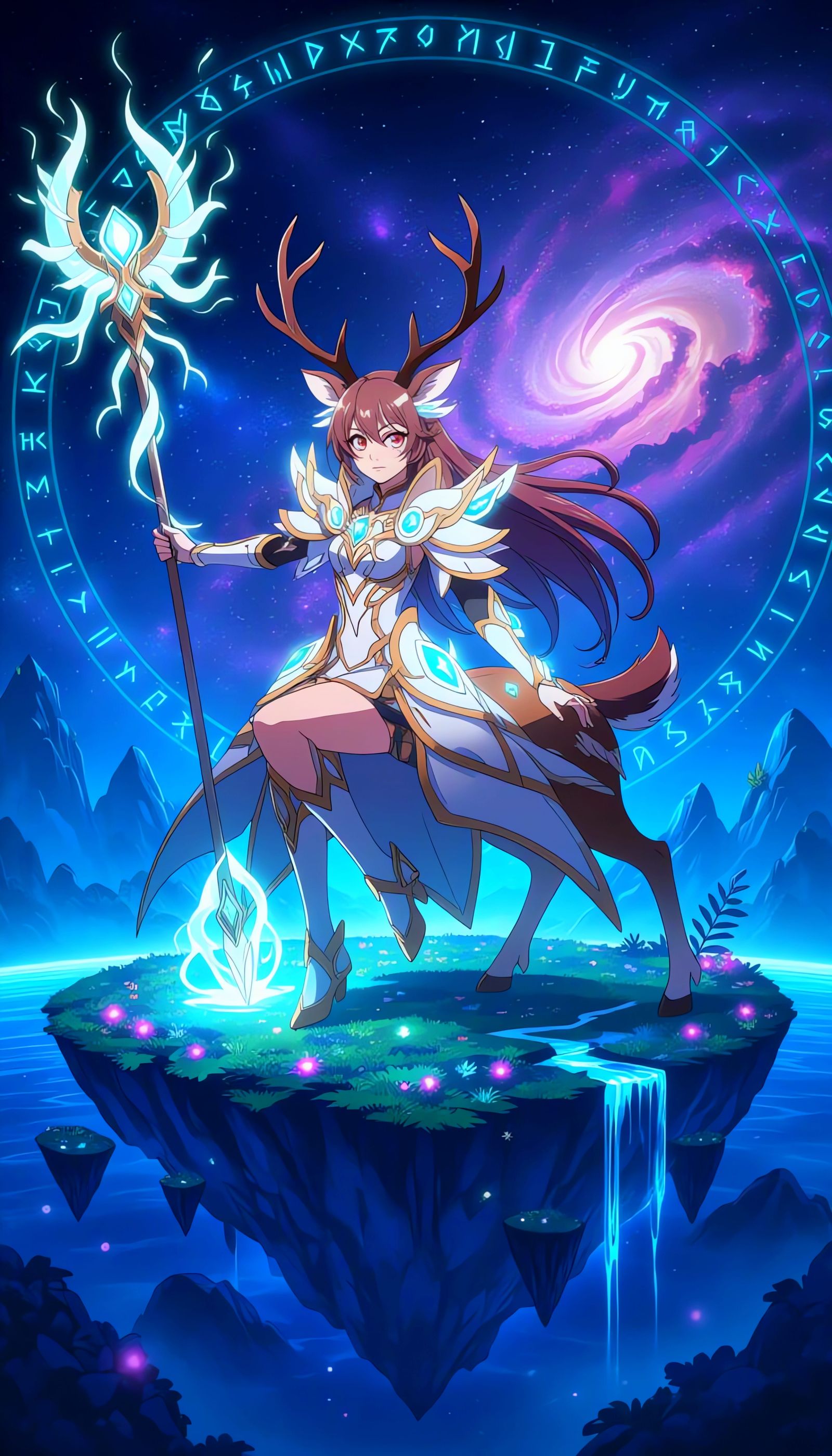 Anime Deer-Girl Demoness on Floating Island