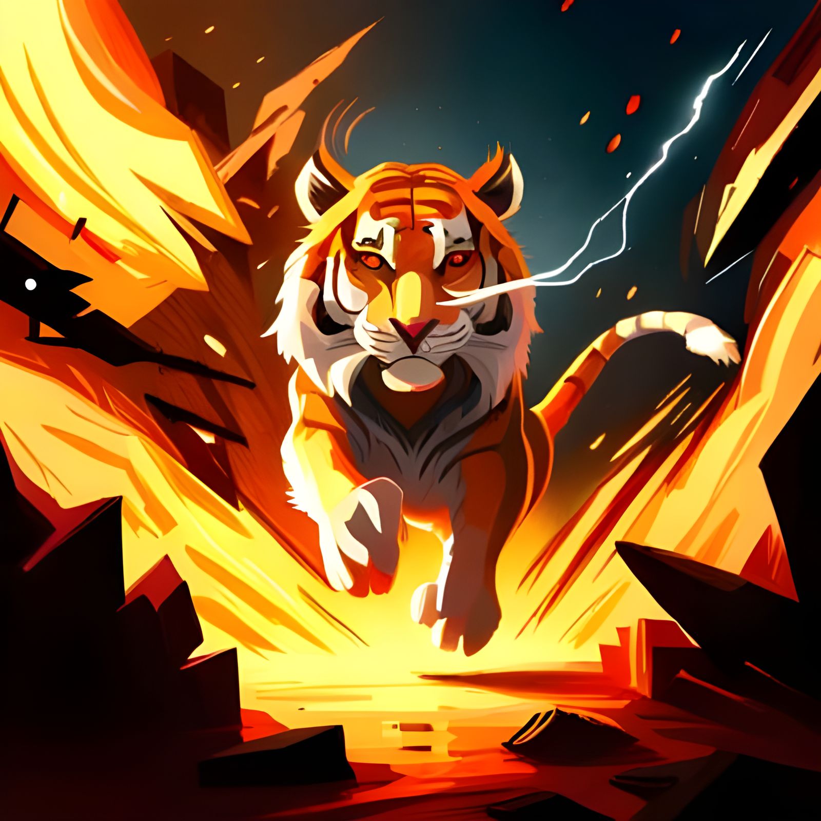 Majestic Tiger Pouncing in Explosive Fantasy Art
