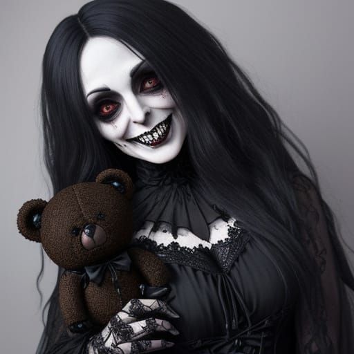 Gothic Dark Teddy Bears with Wicked Smiles in Horror Art