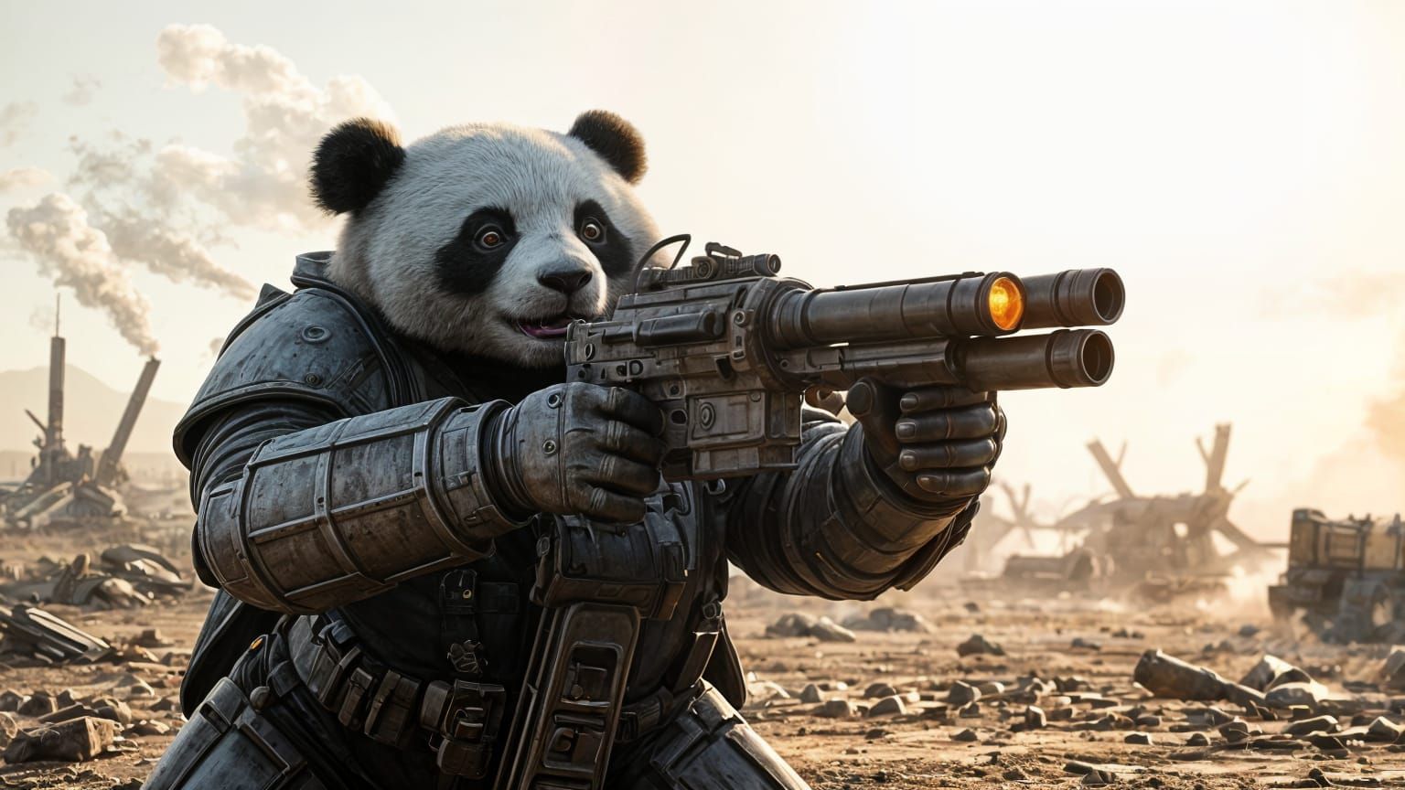 Cyberpunk Panda Warrior Unleashes Fury on Dystopian Battlefi...