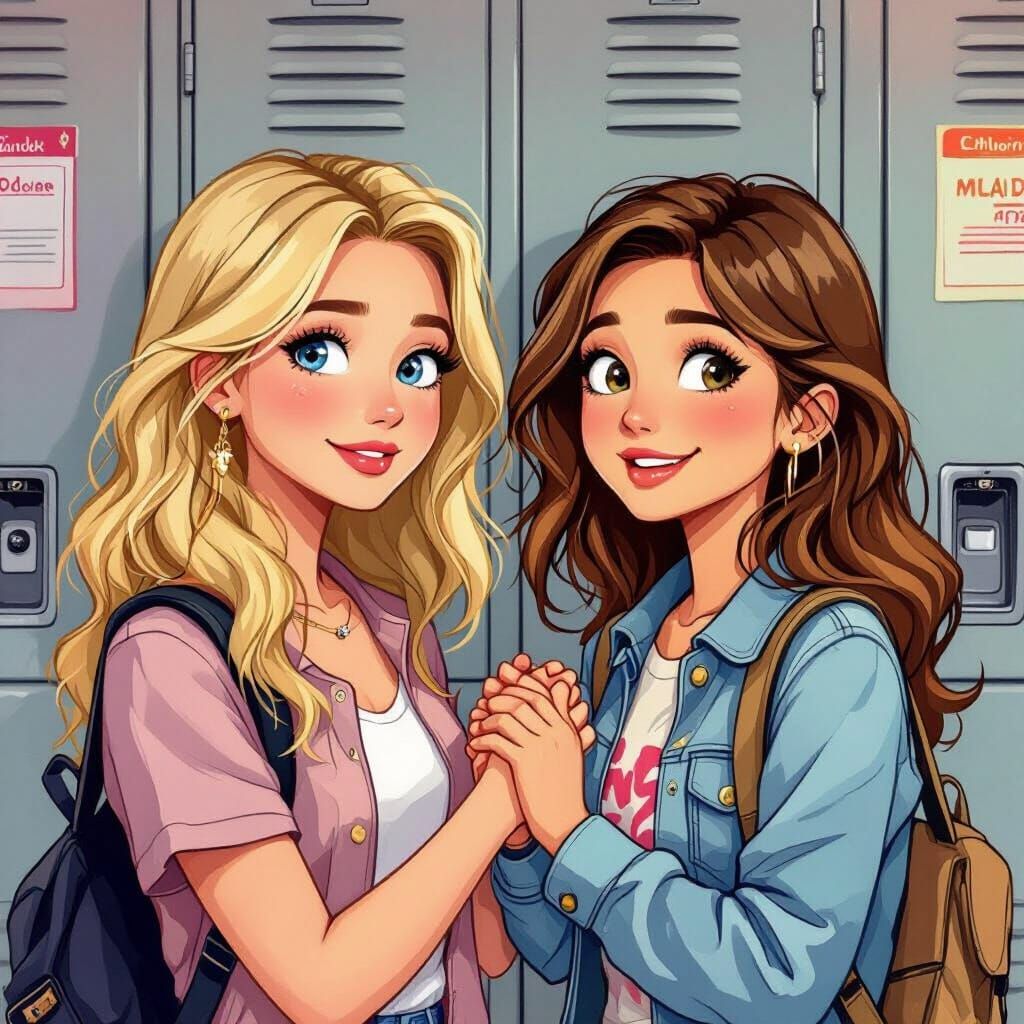 Teenage Friends at School in Vibrant Style