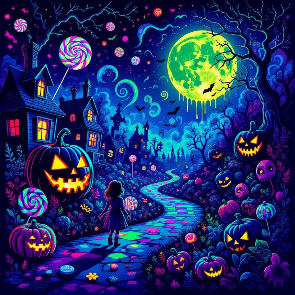 Psychedelic Halloween Candies in Surreal Horror Style