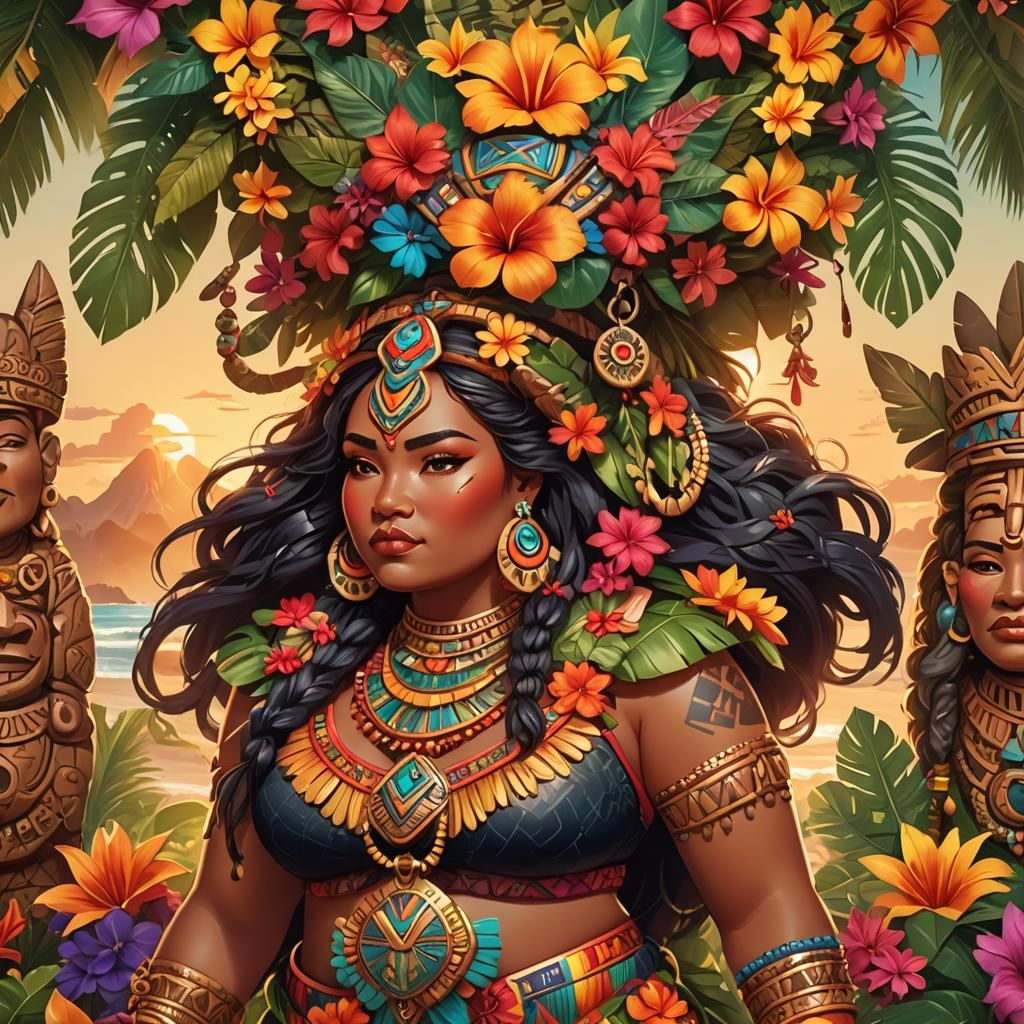 Hawaiian Goddess Concept Art in Art Nouveau Style