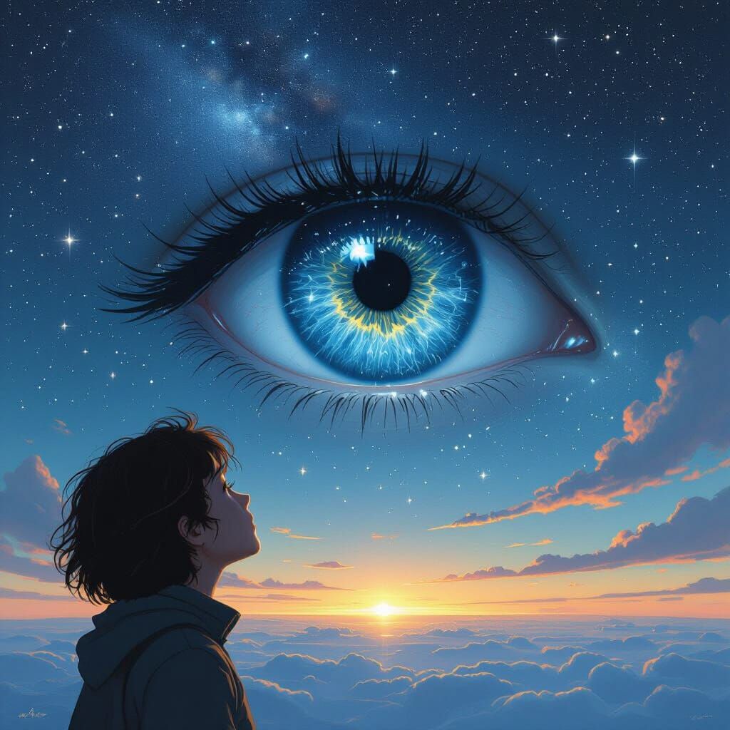 Starry Night Sky Reflected in Human Eye