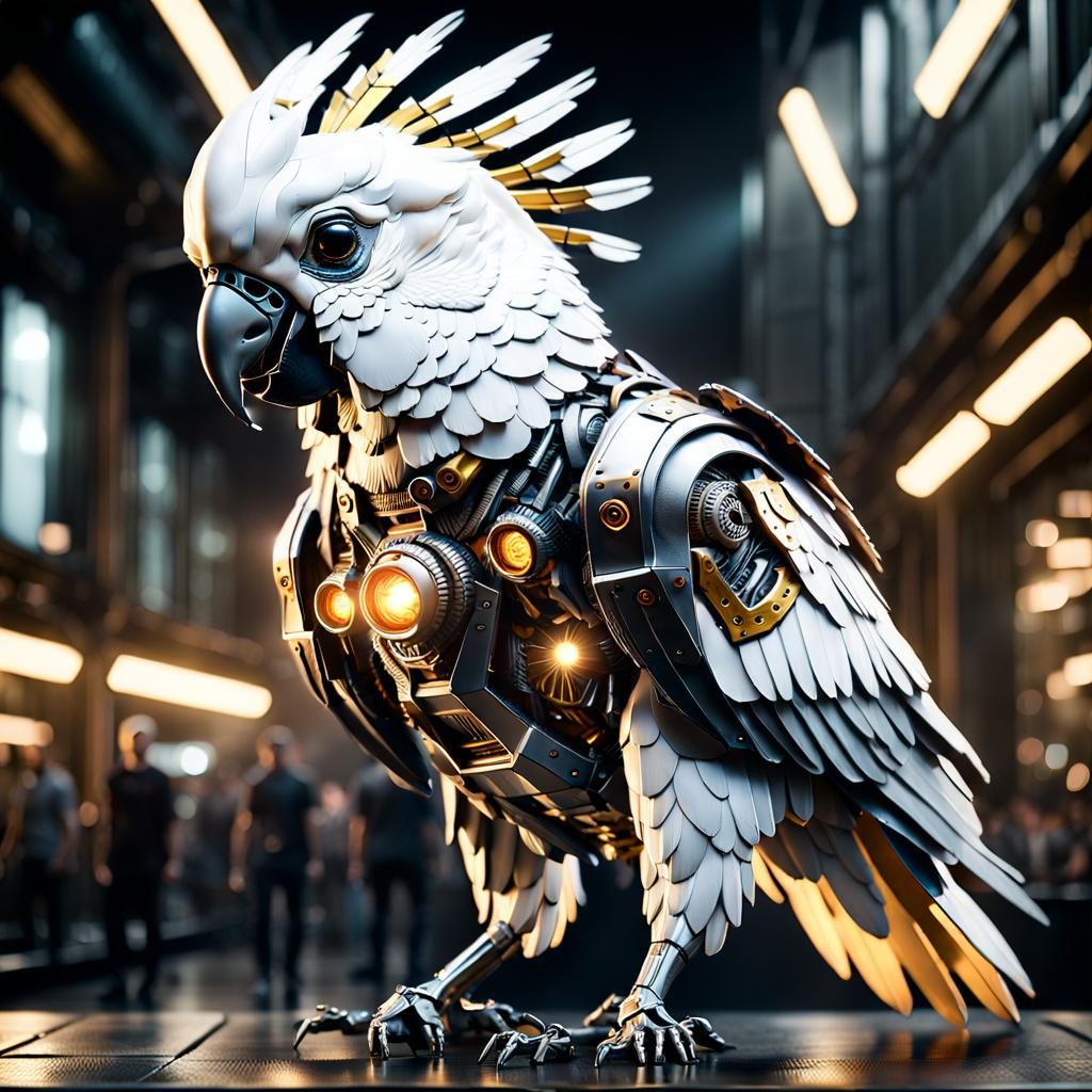 Giant Metal Cyborg Cockatoo: Photorealistic CGI Masterpiece