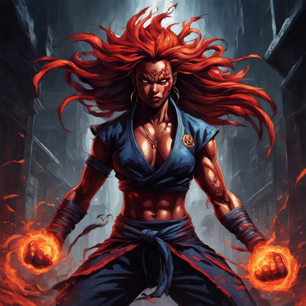 Powerful Female Akuma in Dynamic Comic Style
