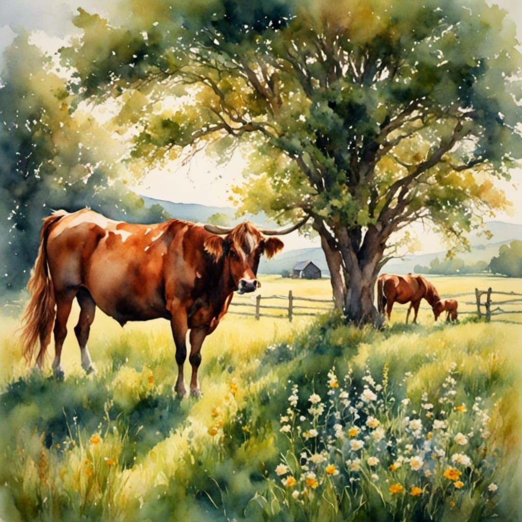 Watercolor Farm Scene with Movement