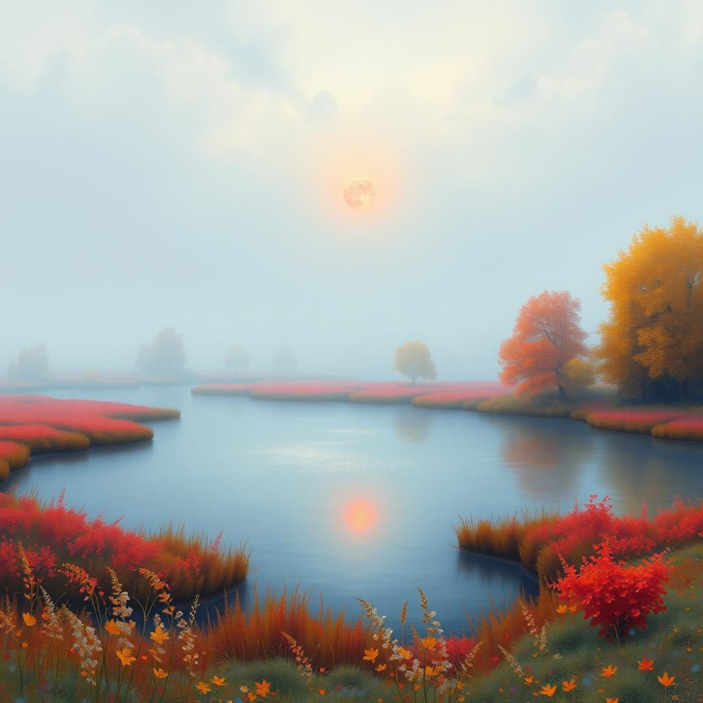 Misty Lake: A Solitude Landscape as Impasto Painting