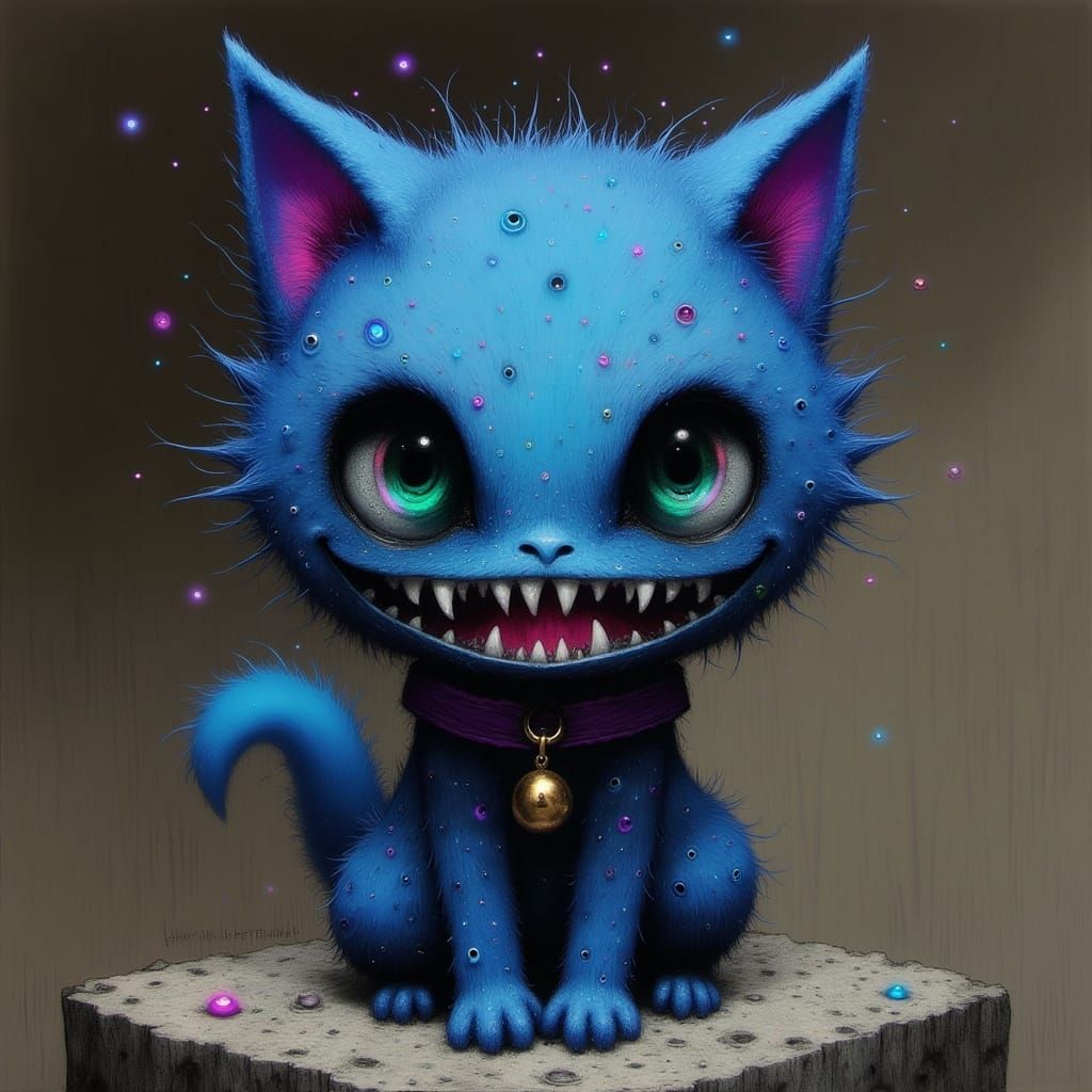 Surreal Blue Feline with Dark Biomechanical and Anime Influe...