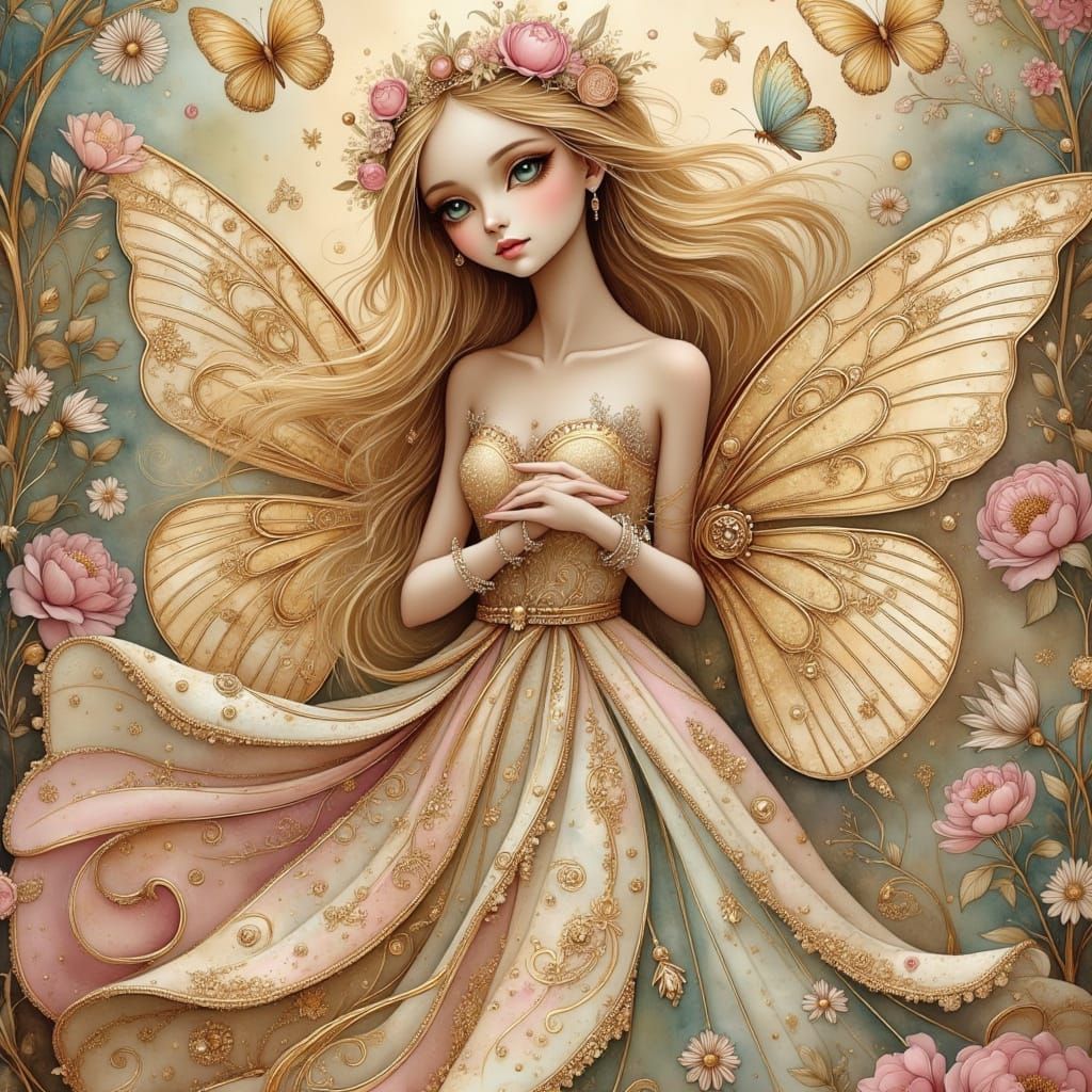 Whimsical Fantasy Fairy Portrait in Hand-Painted Style