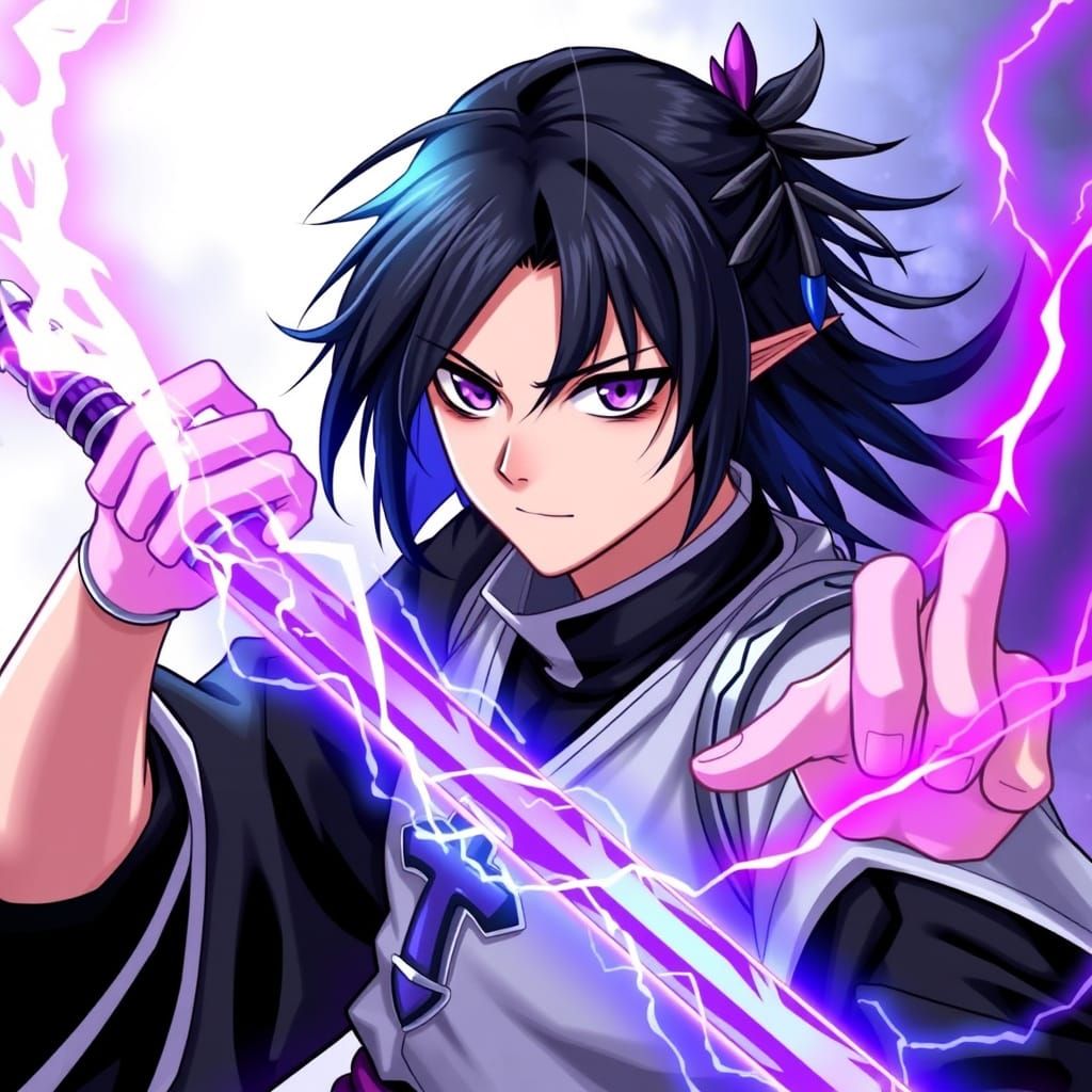 Hybrid Shinigami Warrior with Purple Lightning Zanpakuto