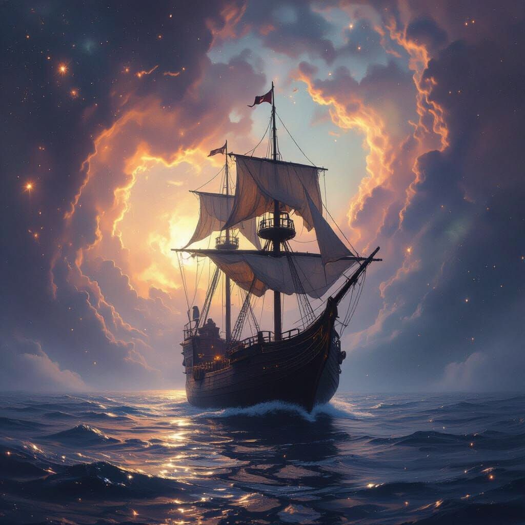 Pirate Ship in Cosmic Nebula