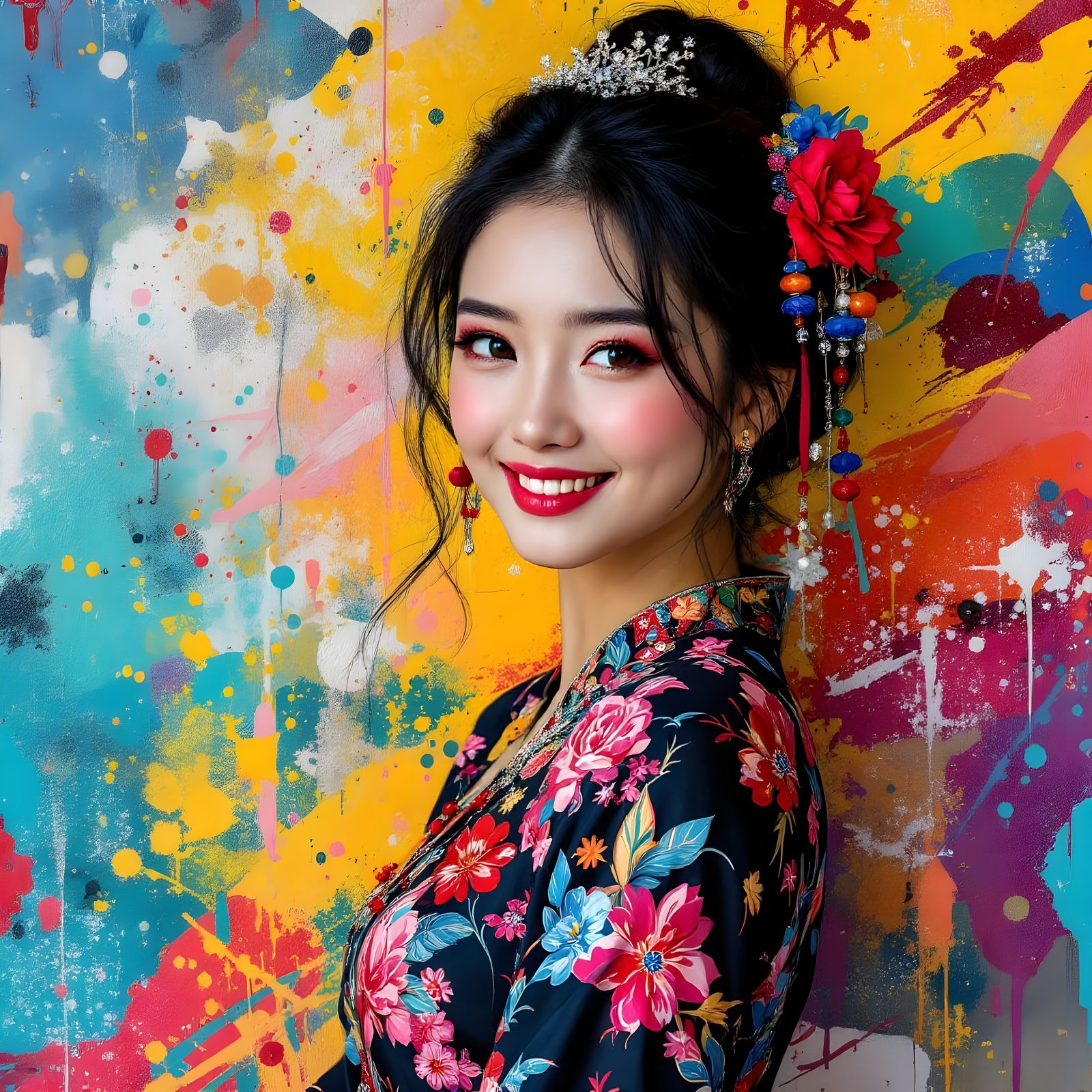 Exotic Thai Beauty in Vibrant Graffiti Art