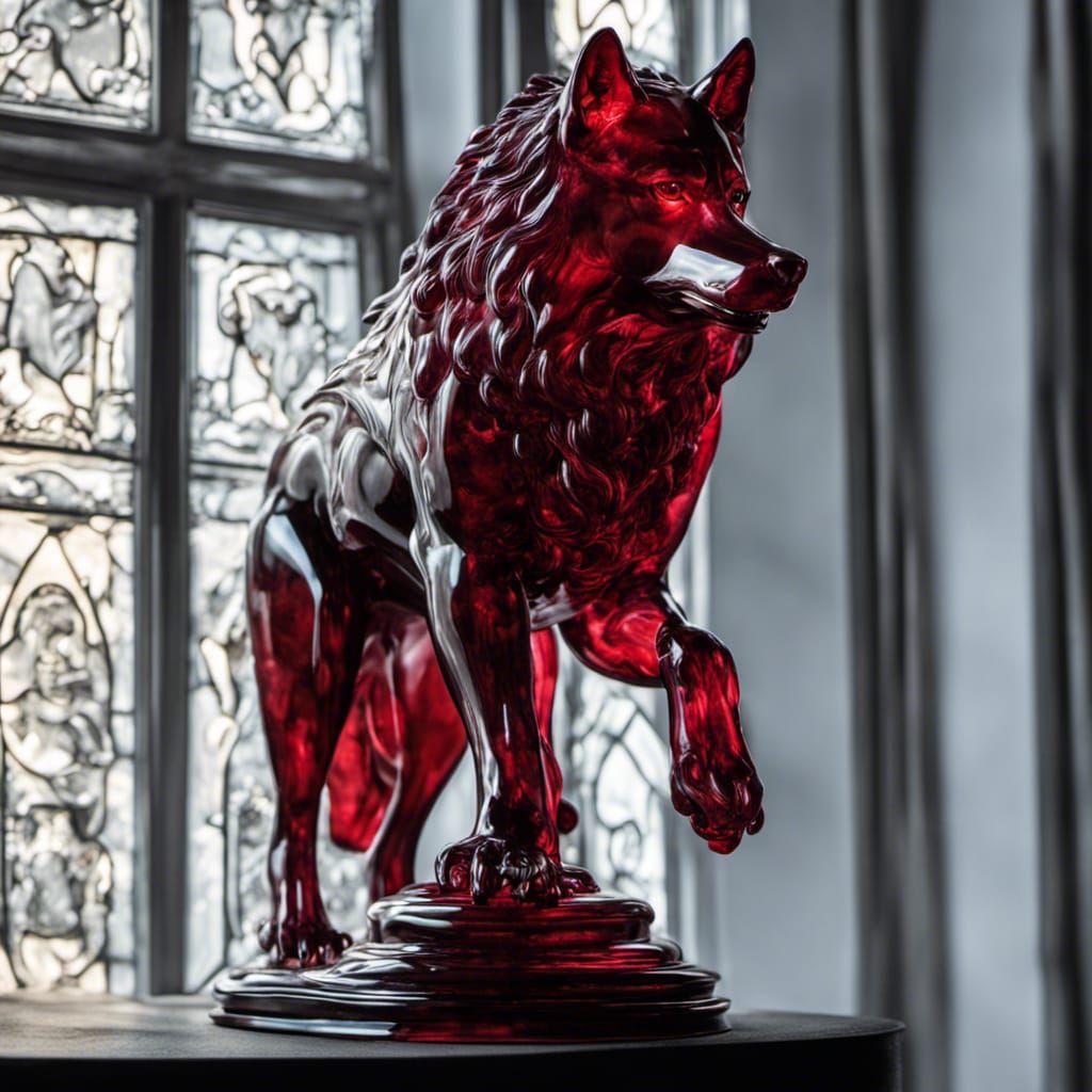 Blown Glass Dire Wolf on Pedestal