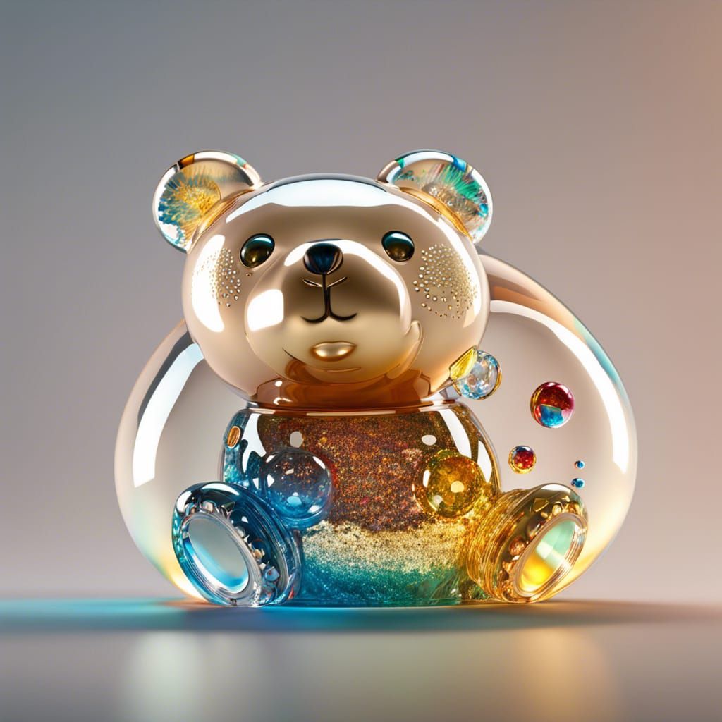 Blown Glass Teddy Bear with Glittering Belly