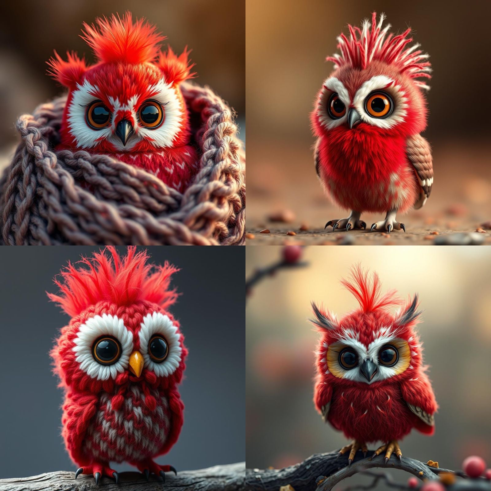 Cute Red Baby Owl with Chibi Eyes: 3D Anime Art