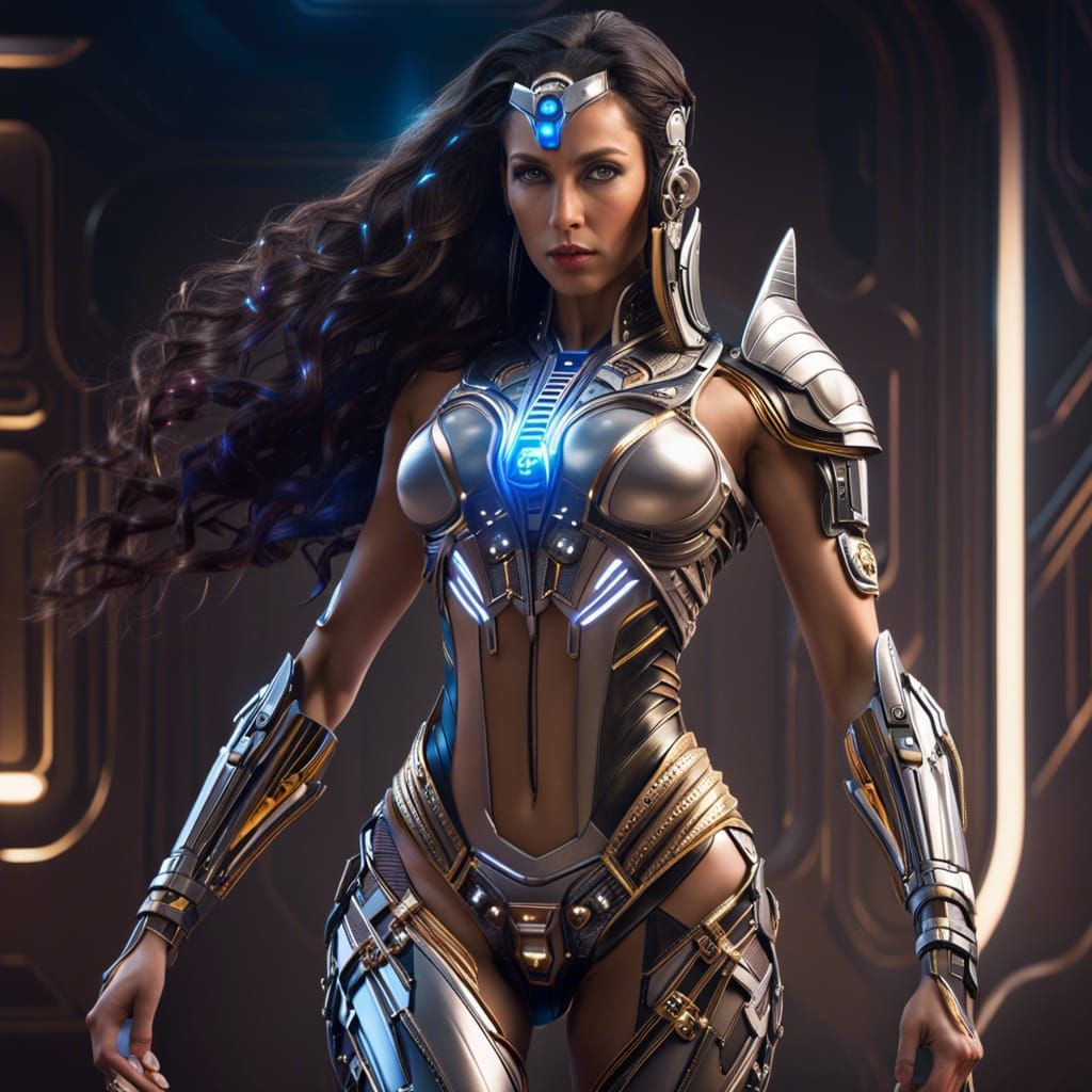 Attractive Cybernetic Pharaoh in Space, Hyperrealistic 8K