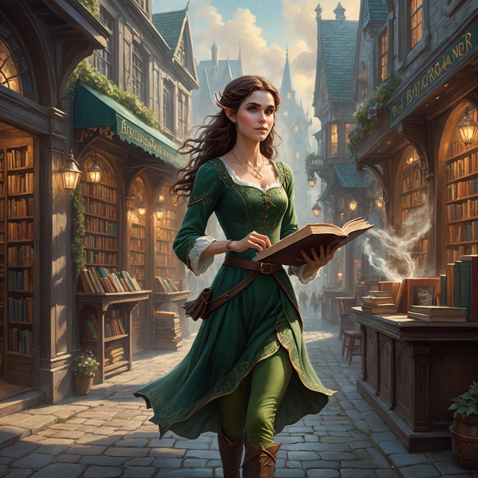 Ethereal Elf Runs Bookstore in Fantasy Style