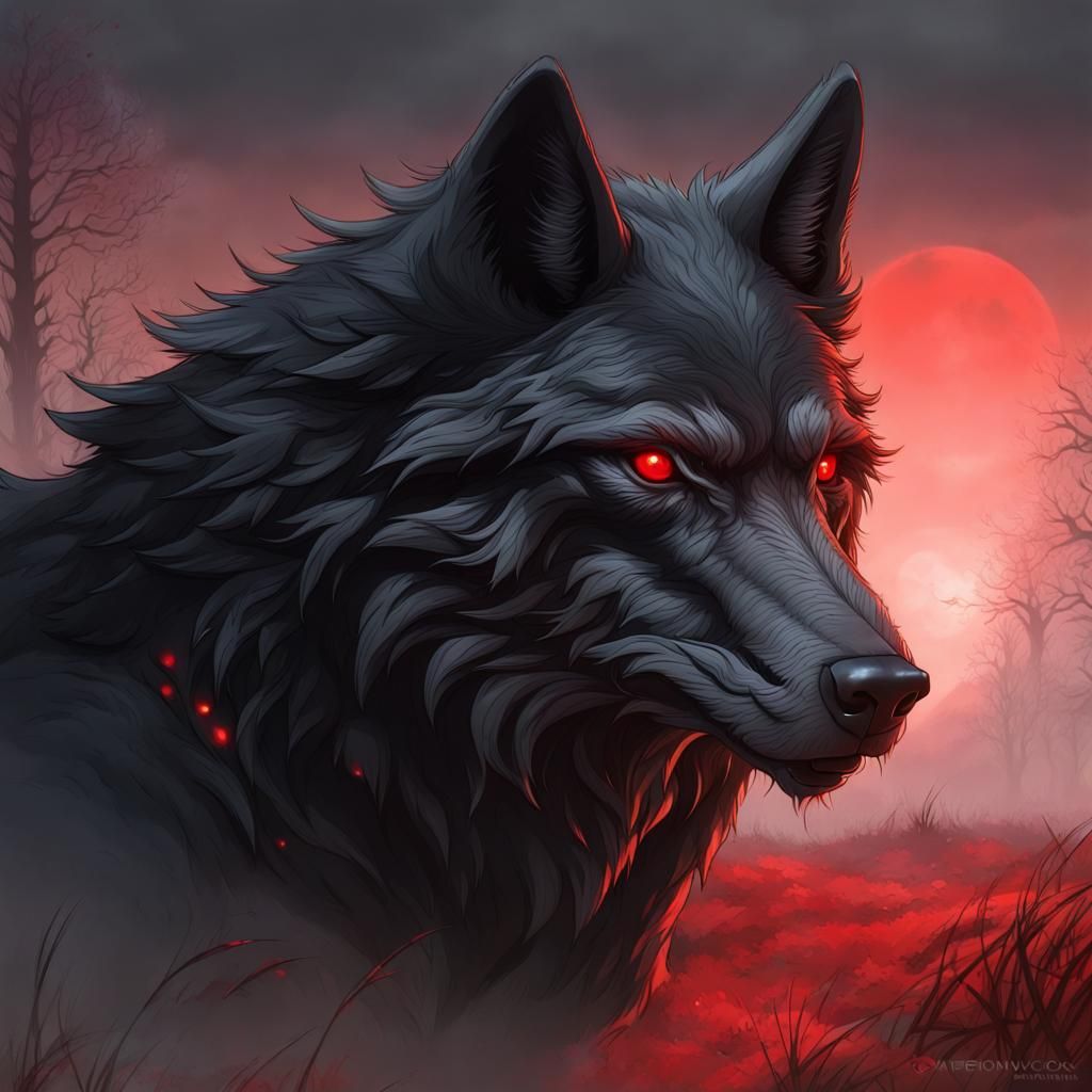 Dire Wolf Hunting in Moonlight: Digital Art